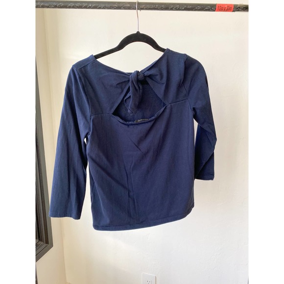 J. CREW Women's Navy Tie Back/Keyhole Back Mariner Three Quarter Sleeve Tee sz S - Picture 6 of 11